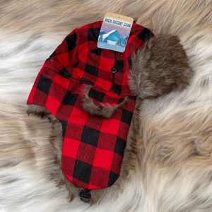 NWT High Desert Gear Faux Fur and Buffalo Check winter hat size OSFM